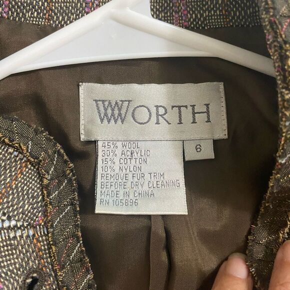 Worth Wool & Cotton Blend Lined High Neckline Blazer Size 6 - Picture 9 of 9